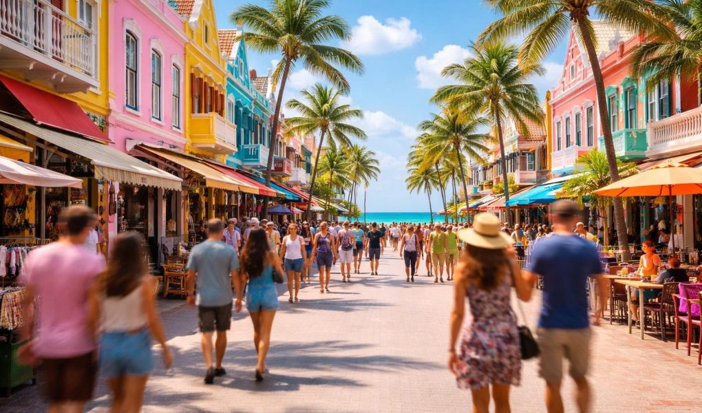 rue-aruba-batiments-colores-palmiers