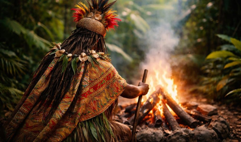 chef-kanak-tenue-traditionnelle-feu-vegetation