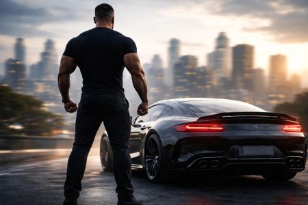 homme-imposant-voiture-sport-urbain