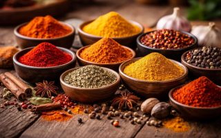 epices-colorees-pots-bols-table