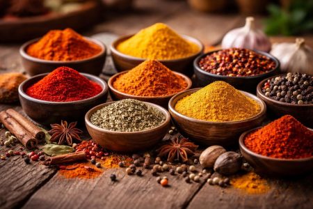 epices-colorees-pots-bols-table