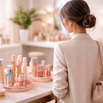 femme-elegante-produits-beaute-table
