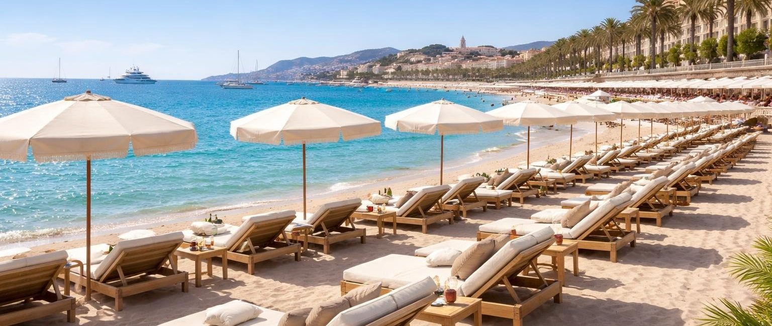 plage-cannes-chaises-longues-parasols-mer