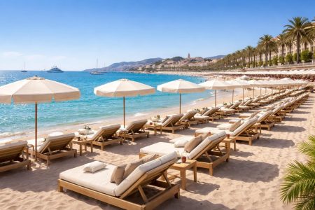 plage-cannes-chaises-longues-parasols-mer